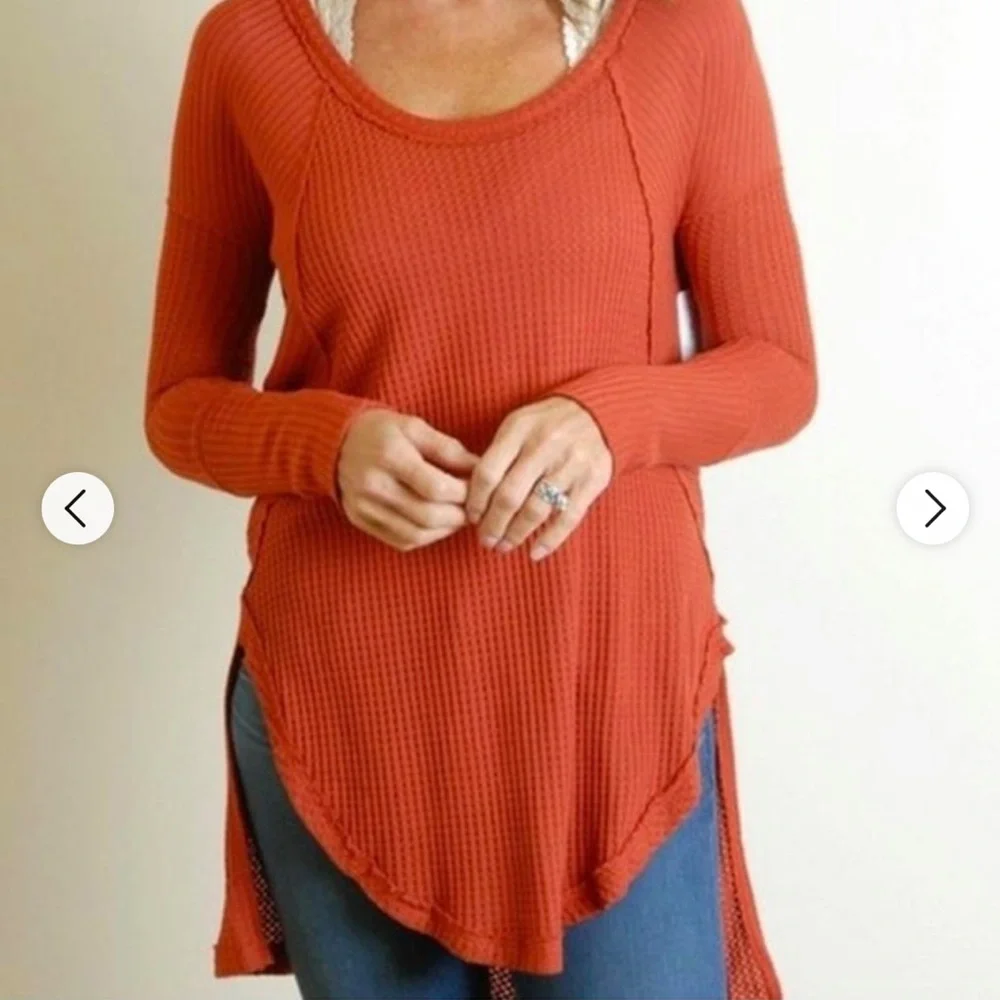 Free People salmon  orange Ventura drippy thermal long sleeve top Size S
